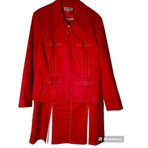 Vintage Pierre Cardin Red White Jacket & Pleated Cotton Skirt Set Sz 14 Classic